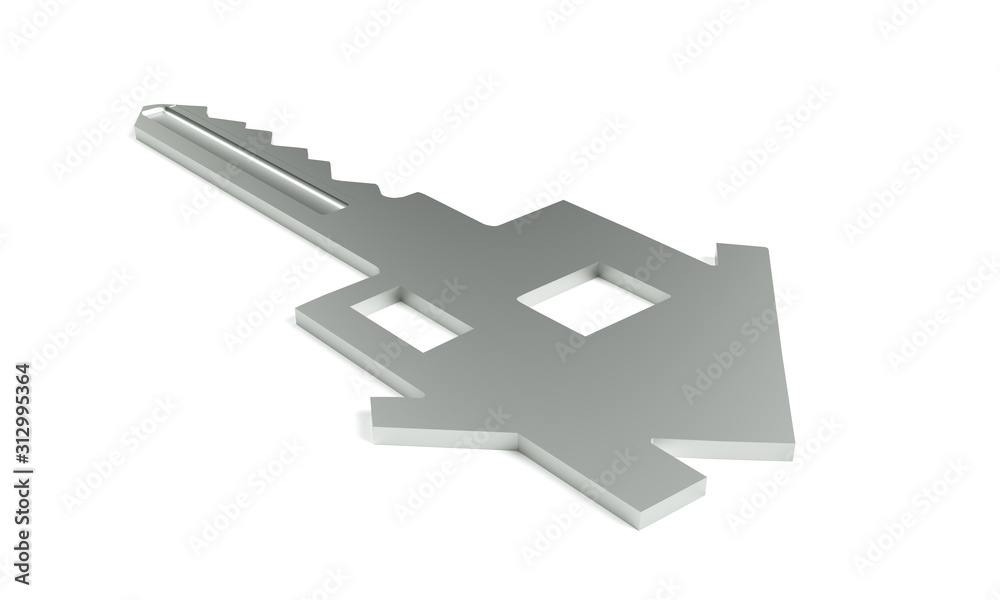 3d rendering of a house key 3d rendering of a house key