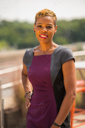 Black Businesswoman Outside at the Park in a Dress