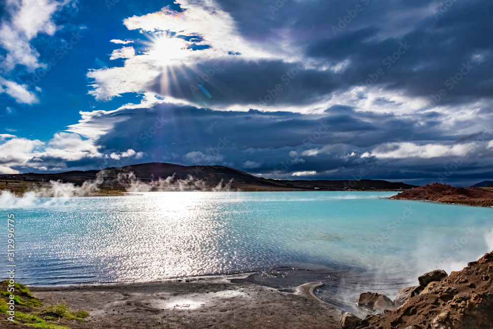 Hverir geothermal area also called Blue Lake near Myvatn lake, Northern Iceland