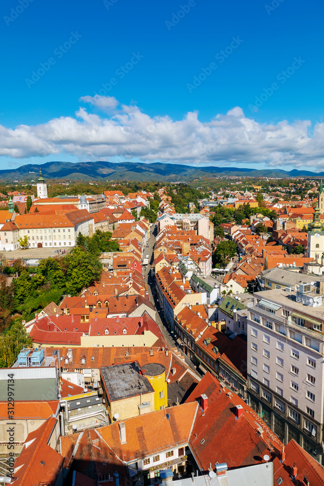 Aerial view of Zagreb Upper Town, the old historic city center.