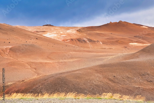 Calm landscape  sunny in brown en bluw colors  Reykjahl      Iceland