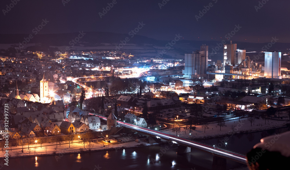 Karlstadt city at night in winter