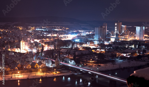 Karlstadt city at night in winter