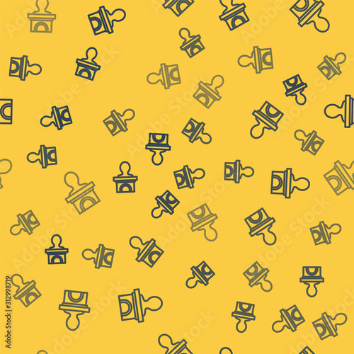 Blue line Stage stand or debate podium rostrum icon isolated seamless pattern on yellow background. Conference speech tribune. Vector Illustration