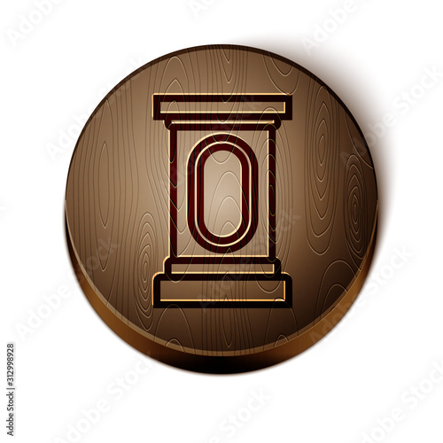 Brown line Stage stand or debate podium rostrum icon isolated on white background. Conference speech tribune. Wooden circle button. Vector Illustration