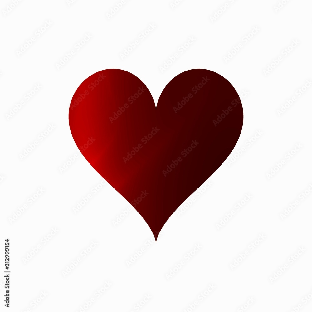 Red gradient isolated heart shape on white background