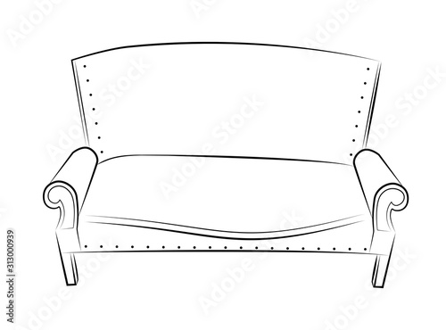 Old classic sofa. Line drawing. Vector illustration.