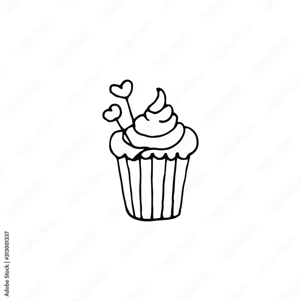 Cupcake. Cute hand drawn simple stock vector illustration in doodle style. Isolated on white background. Use for greeting cards, invitations. Cupcake. Cute hand drawn simple stock vector illustration in doodle style. Isolated on white background. Use for greeting cards, invitations.