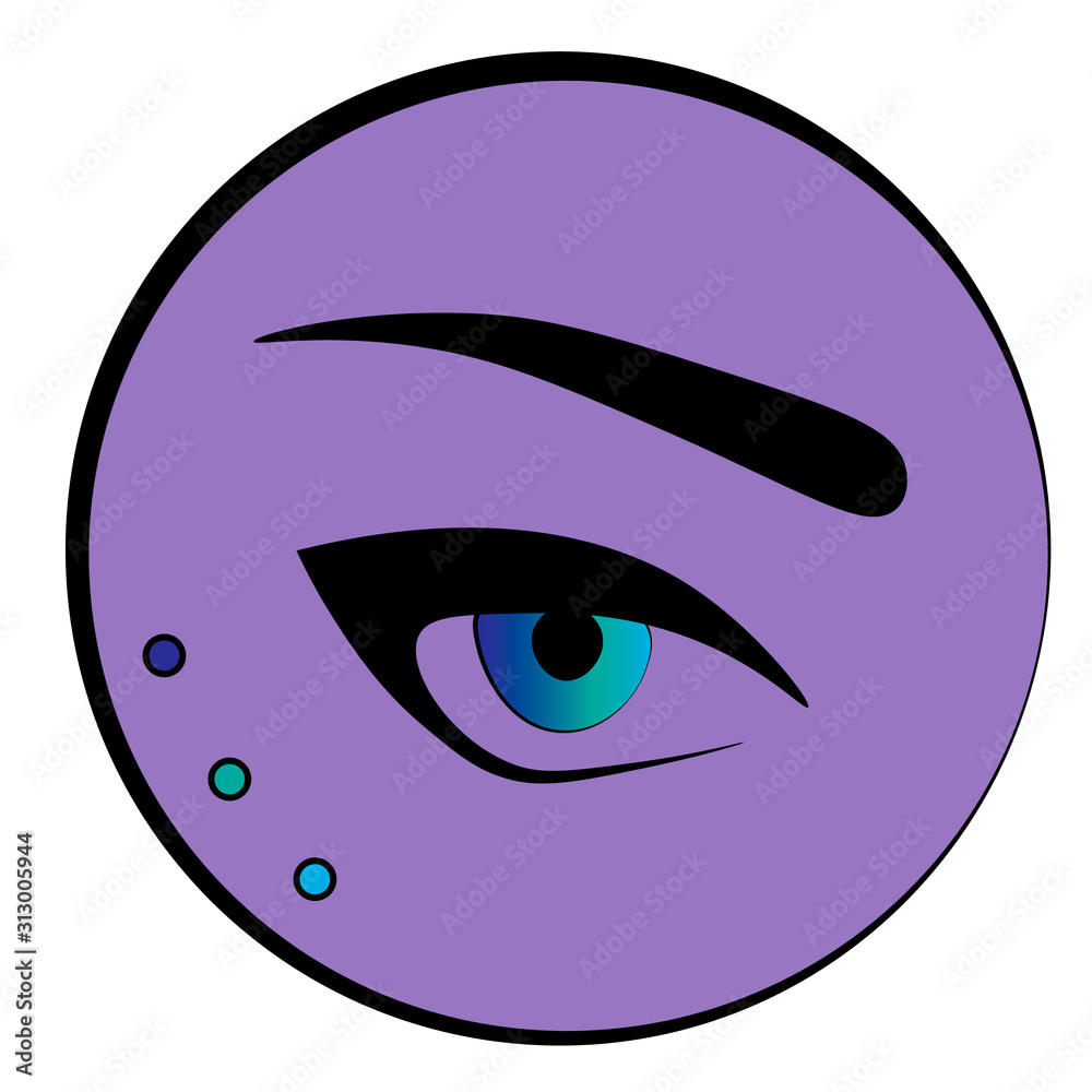 Female blue eye with arrows and an eyebrow on violet background Female blue eye with arrows and an eyebrow on violet background
