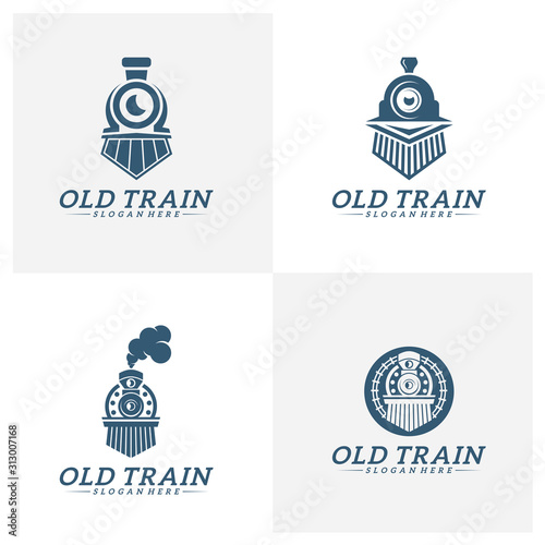 Set of Classic train logo concept, Locomotive logo design vector template, Creative design, icon symbol