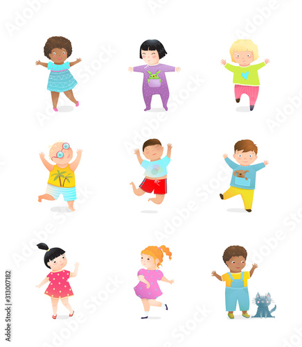 Preschooler and Kindergarten happy kids Characters Collection.