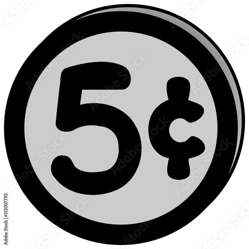 metallic glossy icon on square internet button 5 cent