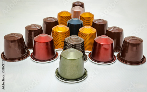 colorful coffee capsules arranged in different forms