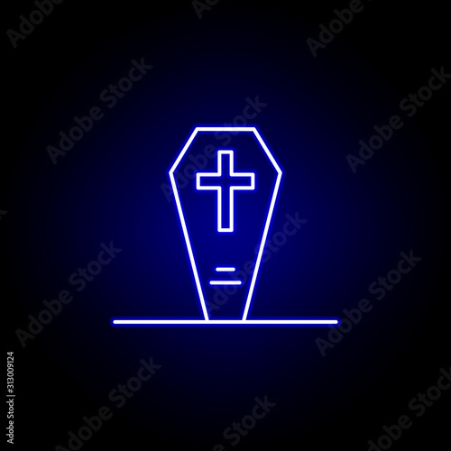 grave, coffin, death outline blue neon icon. detailed set of death illustrations icons. can be used for web, logo, mobile app, UI, UX