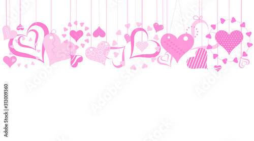 Hanging hearts Valentines banner. Valentine website banner. Valentine webstore background
