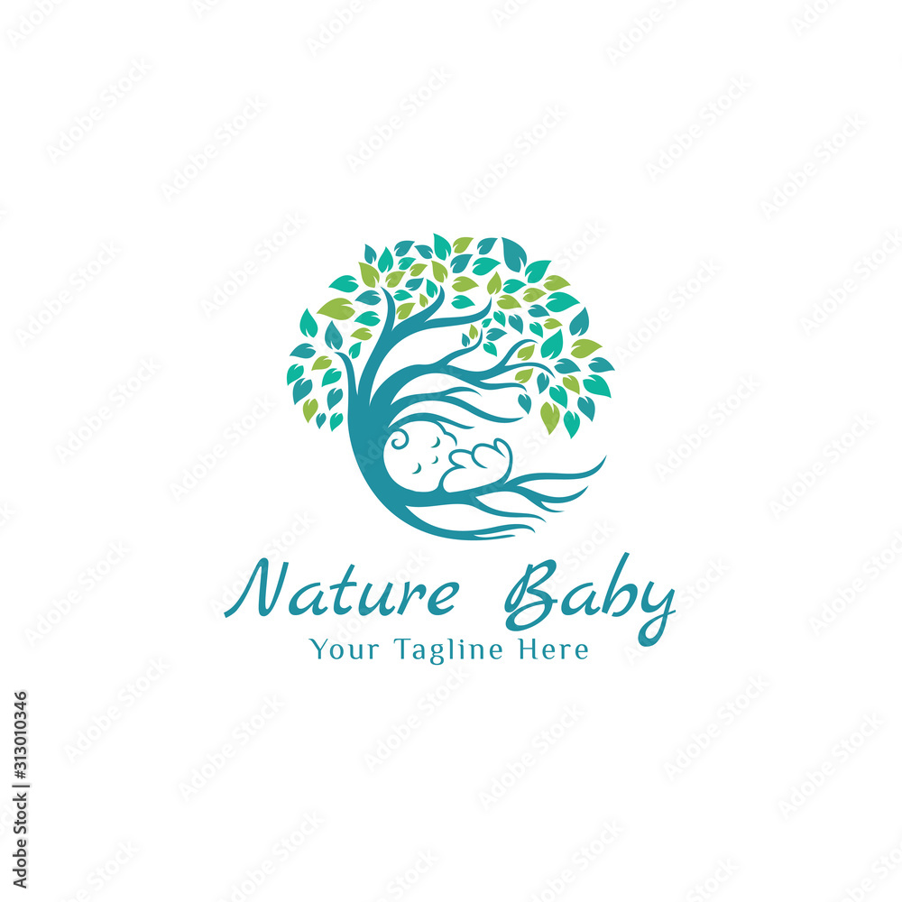 Leaf Nature Baby Tree Logo Template