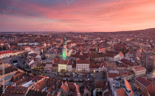 Aerial photo of medieval Sopron with fire tower photo