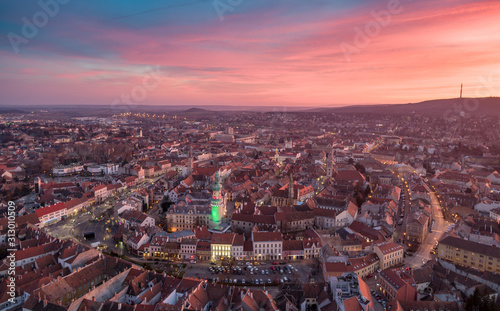 Vászonkép Aerial photo of medieval Sopron with fire tower