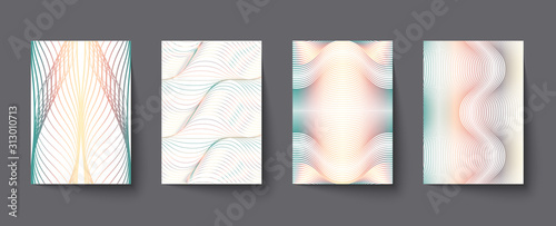 Set of covers with line pattern holographic colors. Minimal geometric design. Collection abstract backgrounds. Applicable for Banners, Placards, Posters, Flyers and Banner Designs.