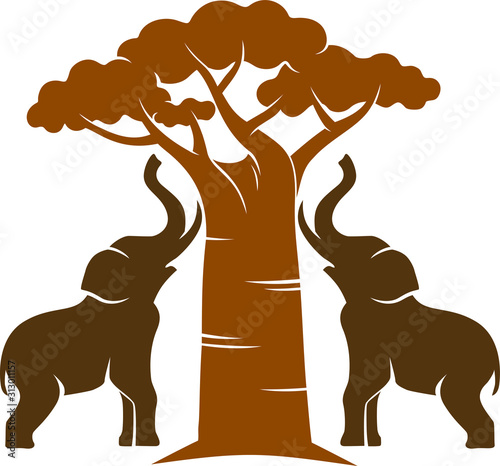 Big tree and two elephants