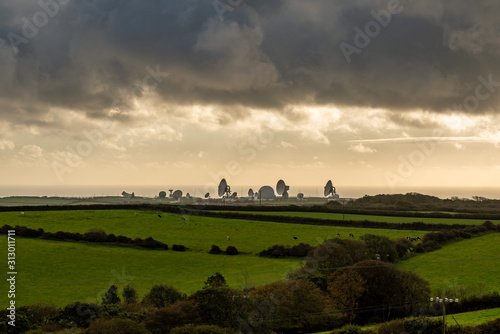 GCHQ Bude satellite ground site near Morwenstow in Cornwall on stormy day photo