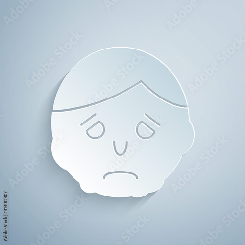 Paper cut Inflammation on face icon isolated on grey background. Paper art style. Vector Illustration