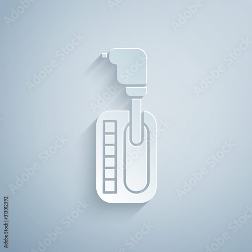 Paper cut Gear shifter icon isolated on grey background. Transmission icon. Paper art style. Vector Illustration
