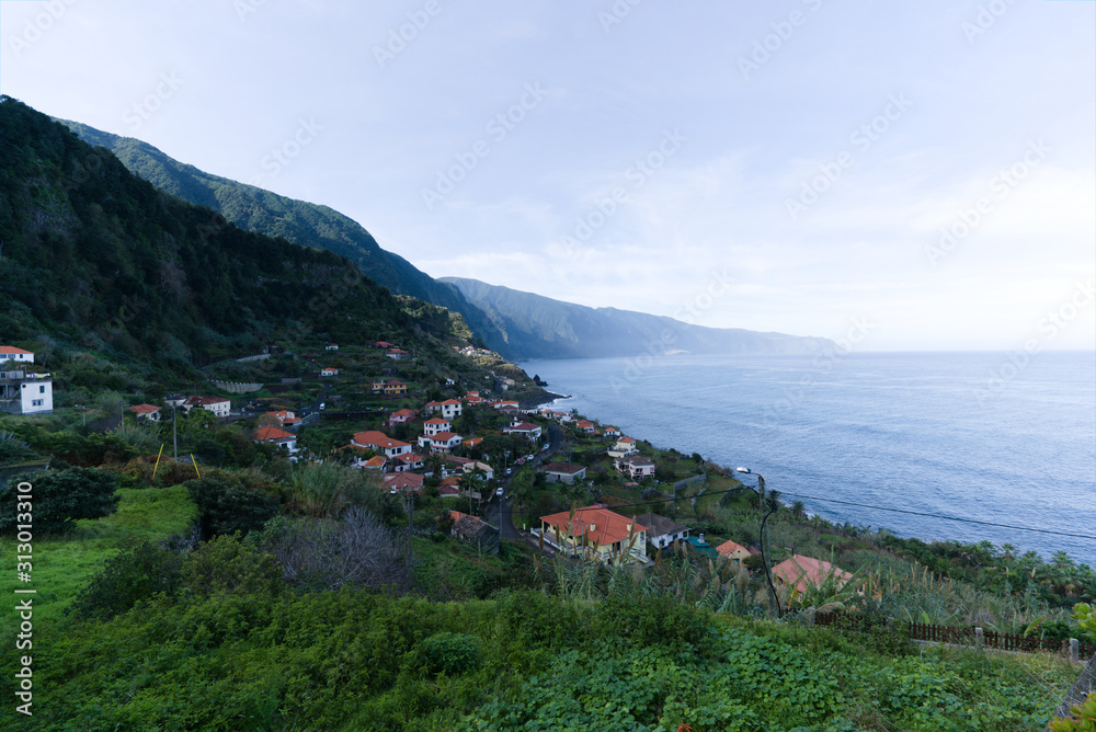 Fototapeta premium View of beautiful mountains and ocean on northern coast Madeira island, Portugal