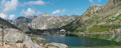 Lake from the Great Saint Bernard Pass, Switzerland. Beautiful Summer day.