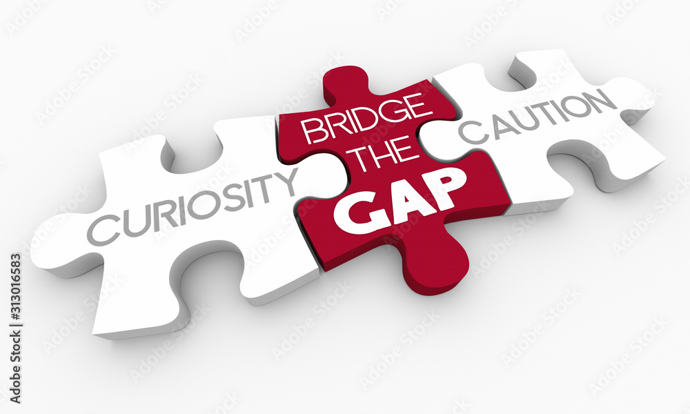 Curiosity Vs Caution Puzzle Bridge Gap 3d Illustration Curiosity Vs Caution Puzzle Bridge Gap 3d Illustration