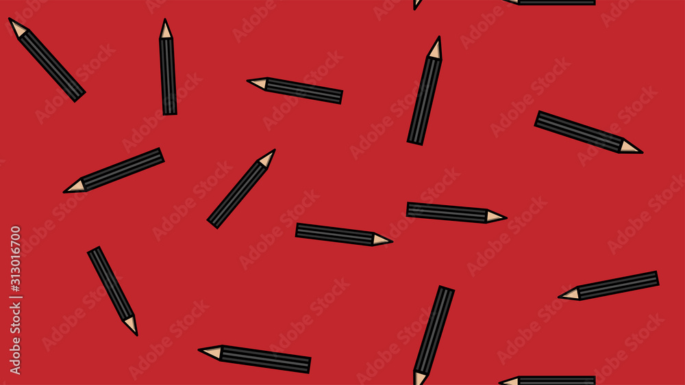 Endless seamless pattern of beautiful black beauty cosmetic items eyebrow pencil and eye makeup on white background. Vector illustration