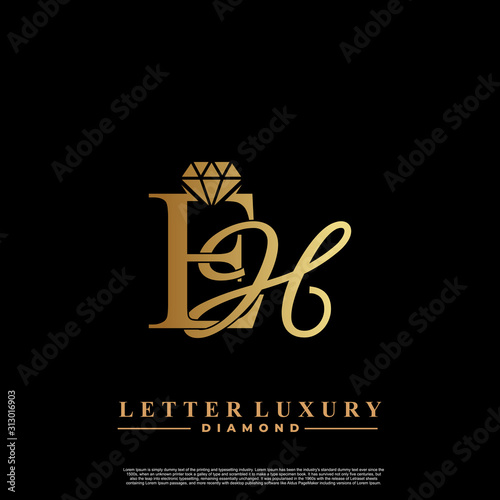 Initial Letter Luxury EH with diamond. Diamond Icon in Flat Style Logo.