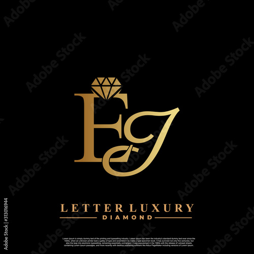 Initial Letter Luxury EJ with diamond. Diamond Icon in Flat Style Logo.