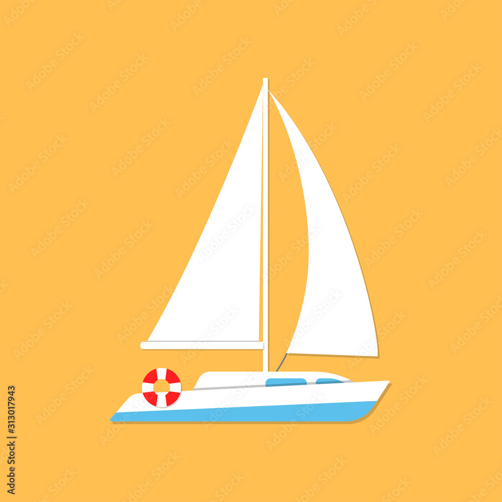 A yacht isolated in a flat style. Vector illustration.
