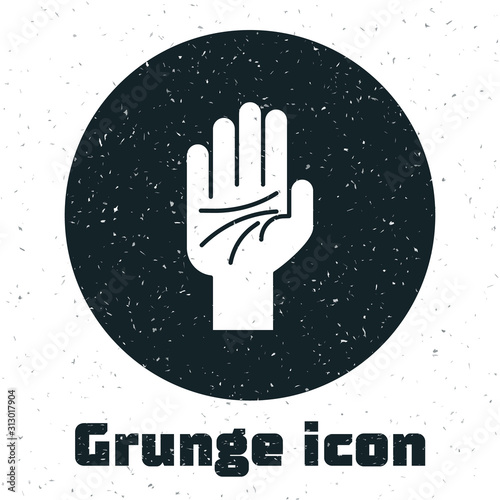 Grunge Palmistry of the hand icon isolated on white background. Vector Illustration