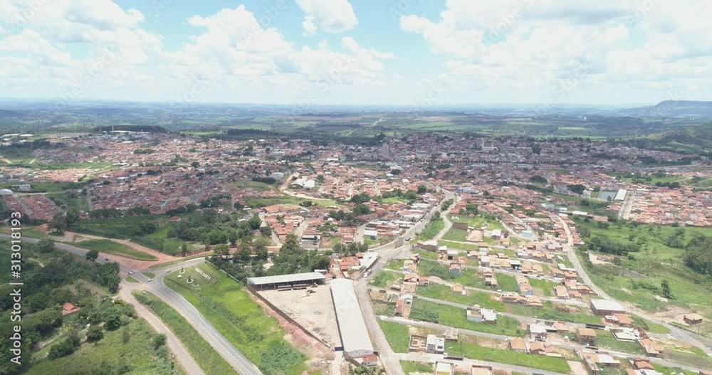 Aerial view of the Monte Santo de Minas city, Minas Gerais / Brazil. 4K.