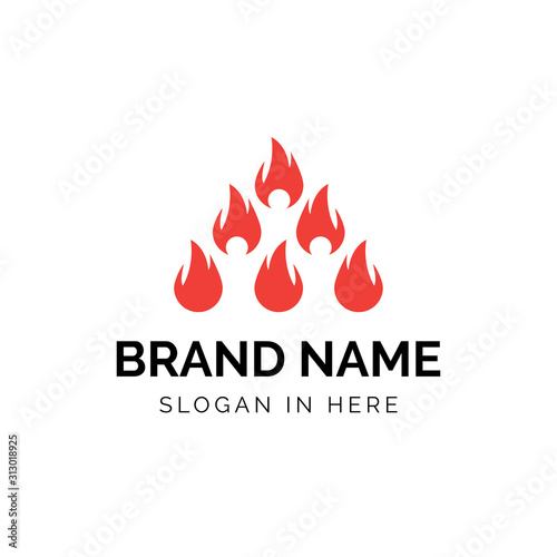 flame icon with people inside with negative space style its represent team burn logo icon vector design