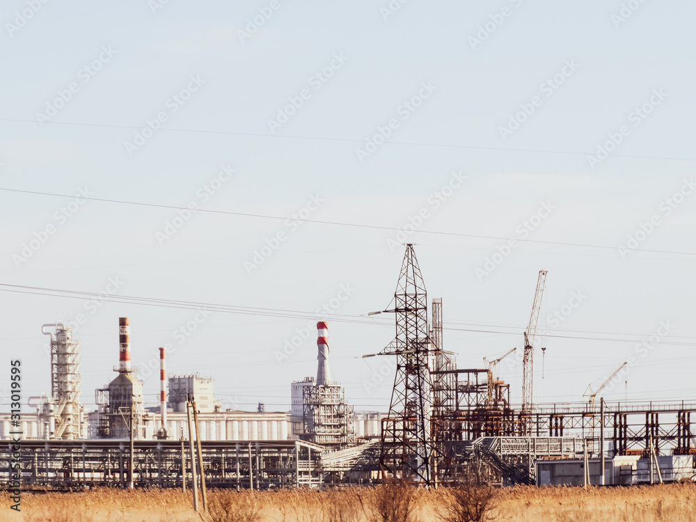 Distillation columns, pipes and other equipment furnaces refinery. Distillation columns, pipes and other equipment furnaces refinery.