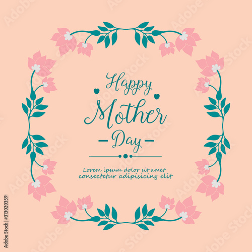 Beautiful wreath frame, with elegant peach background, for happy mother day greeting cards. Vector