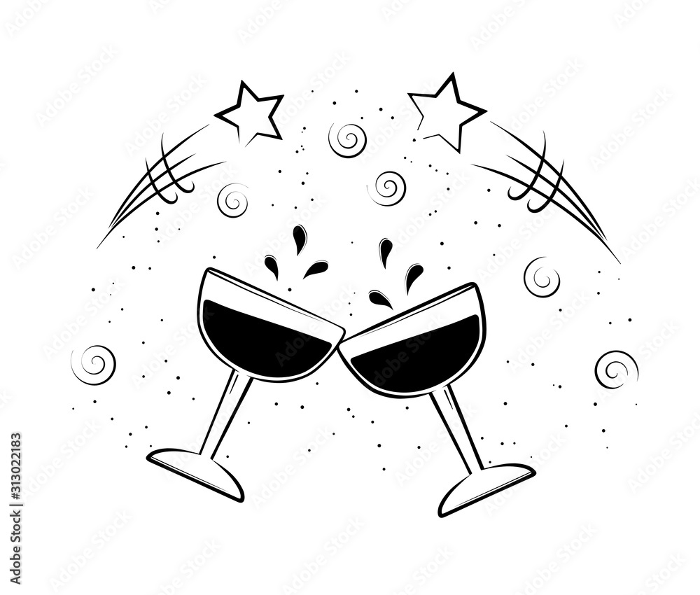 toast drink, black and white illustration Stock Illustration Adobe Stock