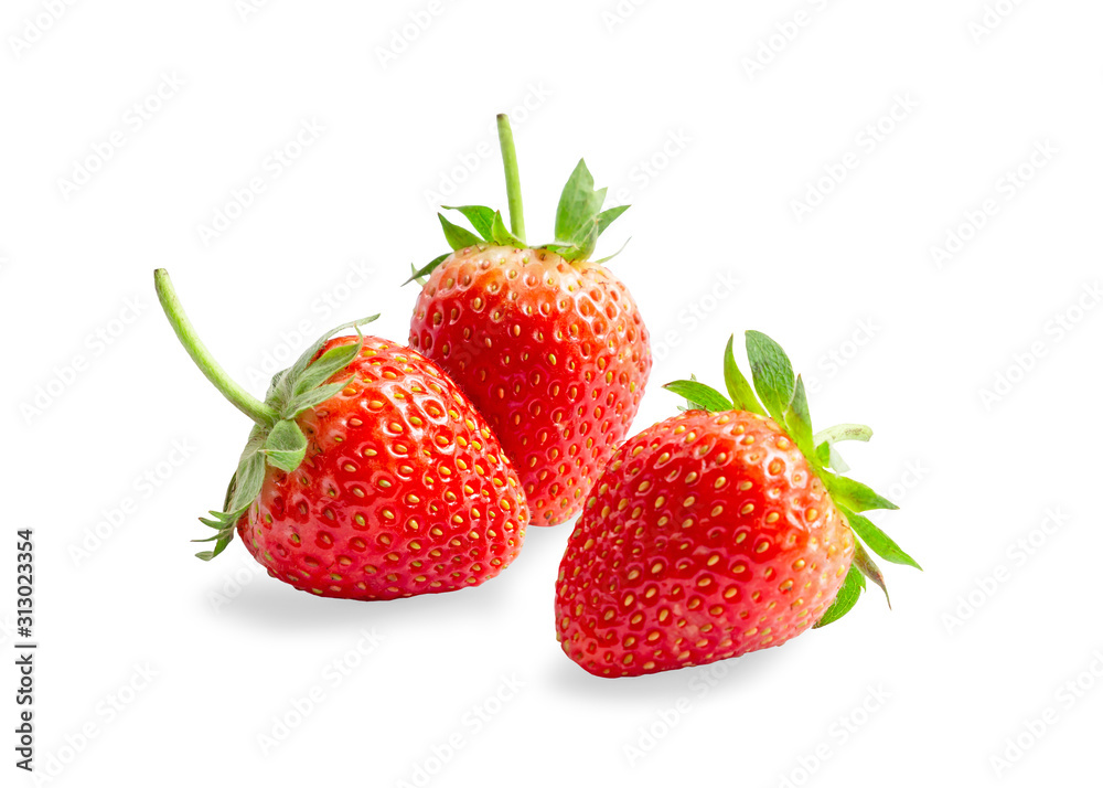 Red strawberry is a fresh berry fruit isolated on white background, di cut with clipping path Red strawberry is a fresh berry fruit isolated on white background, di cut with clipping path