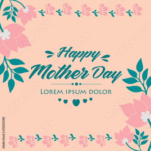 Beautiful pink wreath frame, for romantic happy mother day invitation card decor. Vector