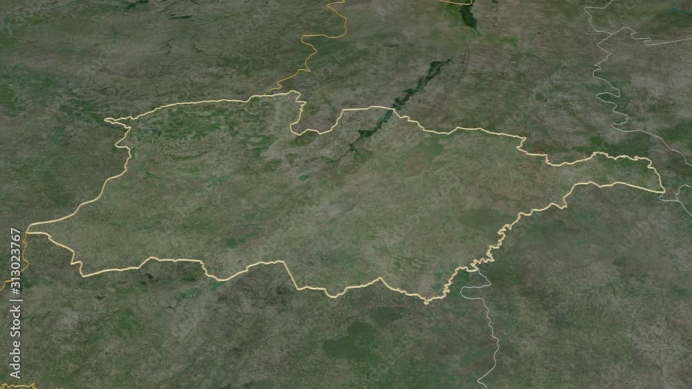 Haut-Bassins, region with its capital, zoomed and extruded on the satellite map of Burkina Faso in the conformal Stereographic projection. Animation 3D Haut-Bassins, region with its capital, zoomed and extruded on the satellite map of Burkina Faso in the conformal Stereographic projection. Animation 3D