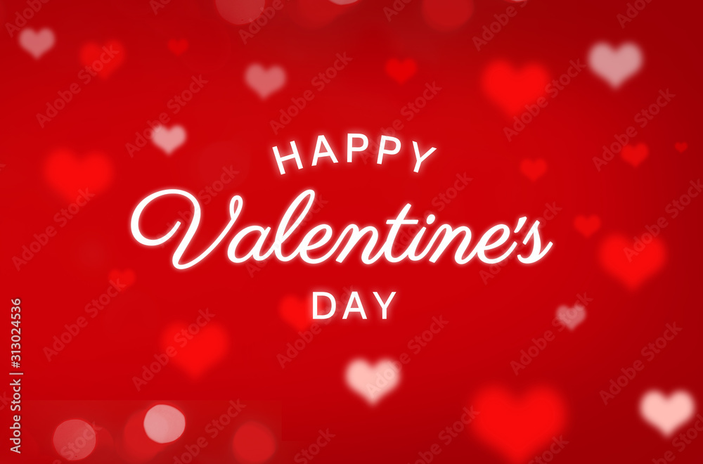 Happy Valentines day. Abstract red heart bokeh background.