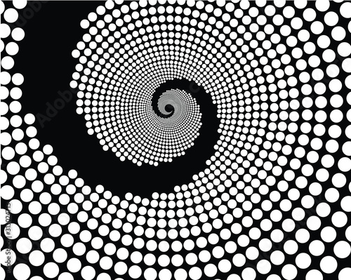  Design monochrome vortex circular movement illusion background. Abstract striped distortion backdrop. Vector-art illustration