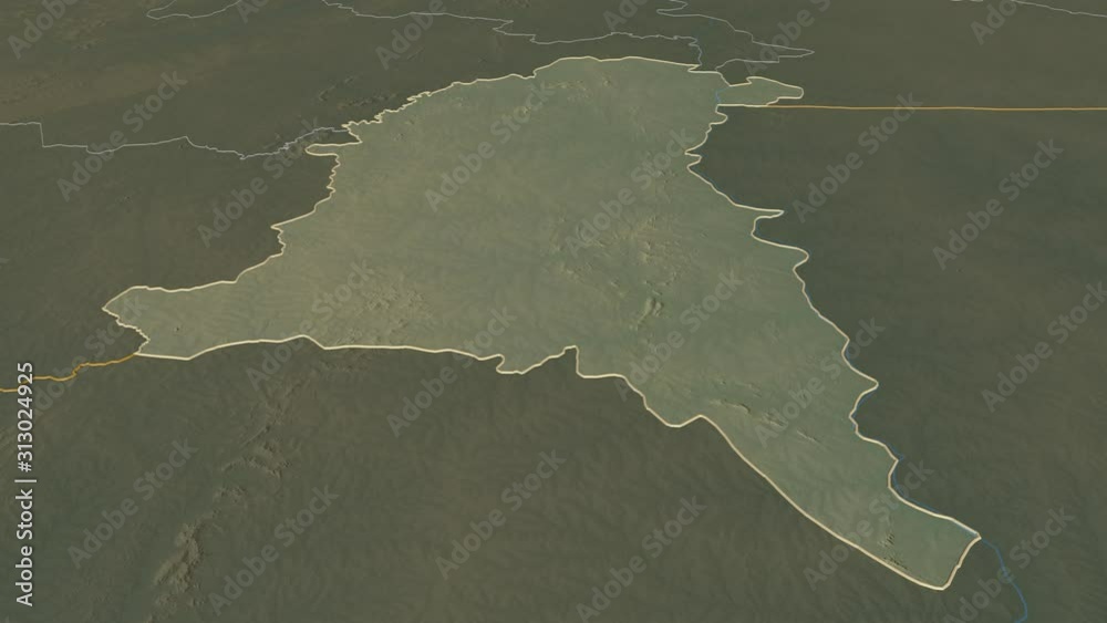 Sud-Ouest, region with its capital, zoomed and extruded on the relief map of Burkina Faso in the conformal Stereographic projection. Animation 3D Sud-Ouest, region with its capital, zoomed and extruded on the relief map of Burkina Faso in the conformal Stereographic projection. Animation 3D
