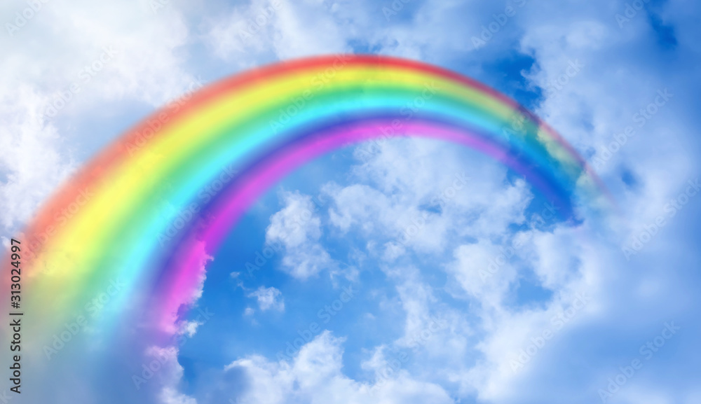 Rainbow background and sky with white clouds Rainbow background and sky with white clouds