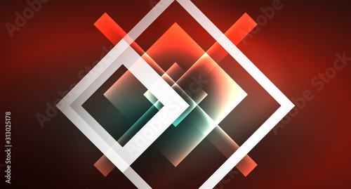 Neon geometric abstract background in hipster style on light background. Space retro design. Color geometric pattern. Square shape abstract background.