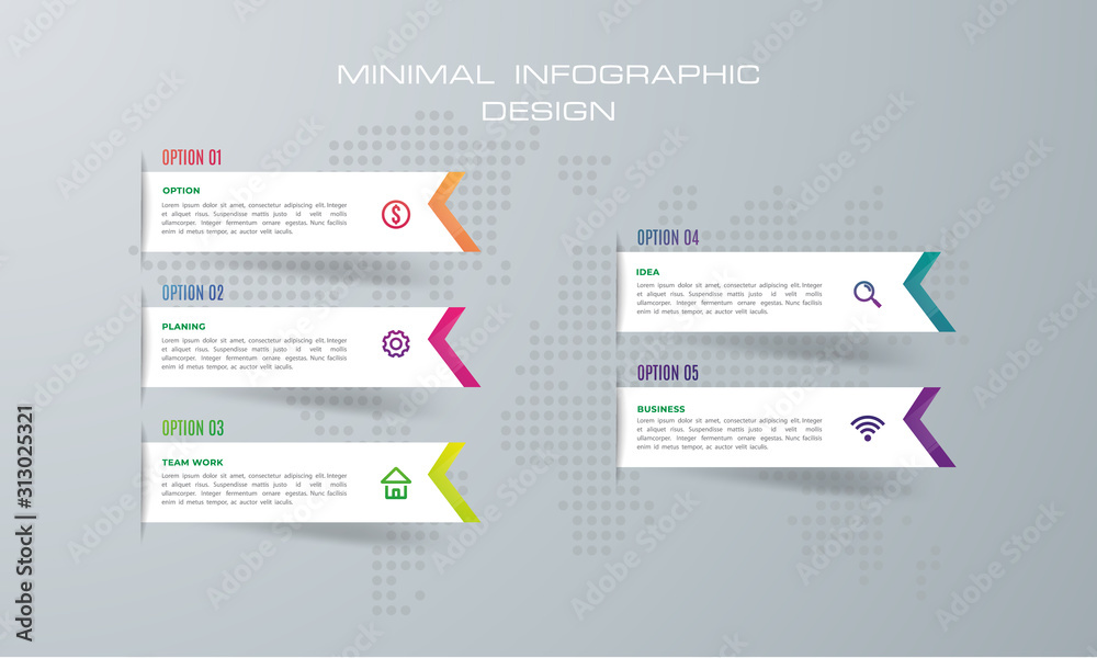 Info graphic template with 5 options, workflow, process chart,  diagram, annual report, web design, steps or processes. - Vector
