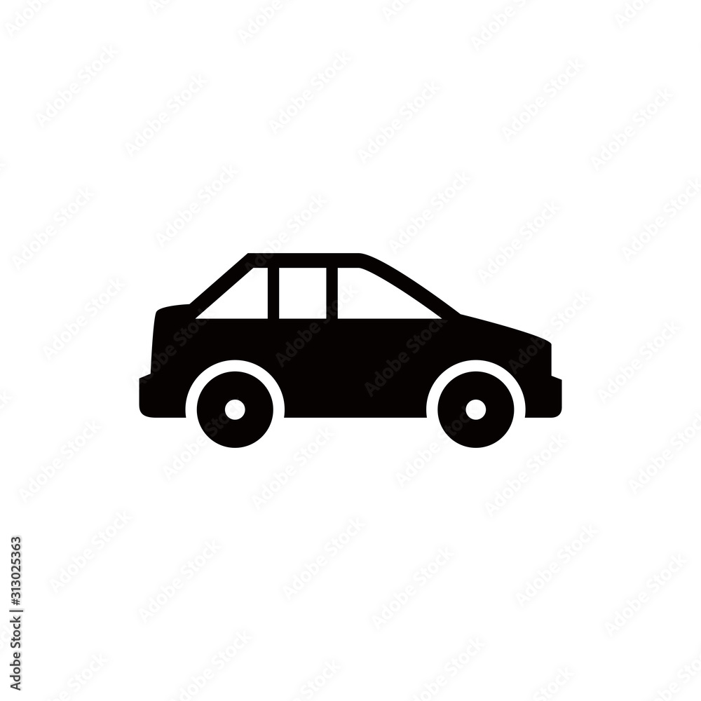 Car Icon. Silhouette car isolated on white background.